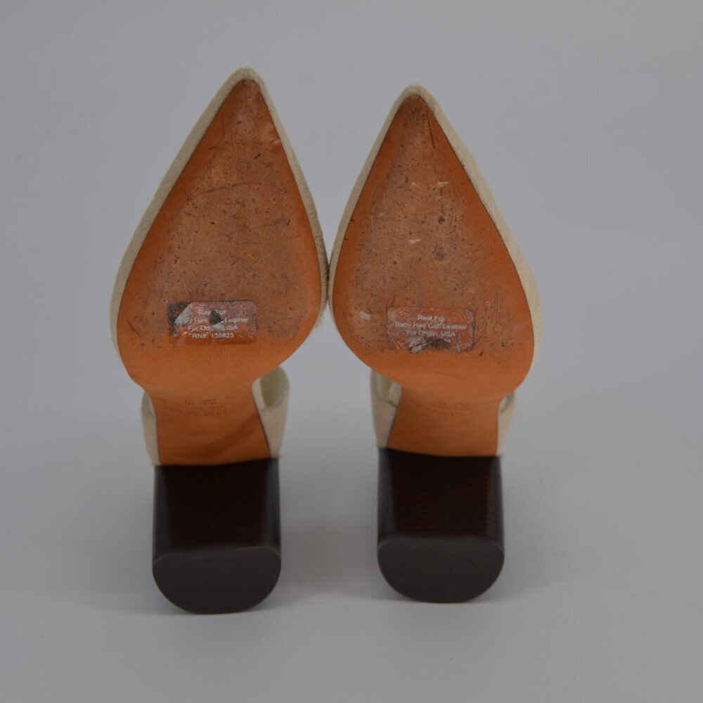 Vince Prim D'Orsay Calf Hair Pointed Toe Pump Cream Stacked Block Heel Size 7 - Picture 6 of 7